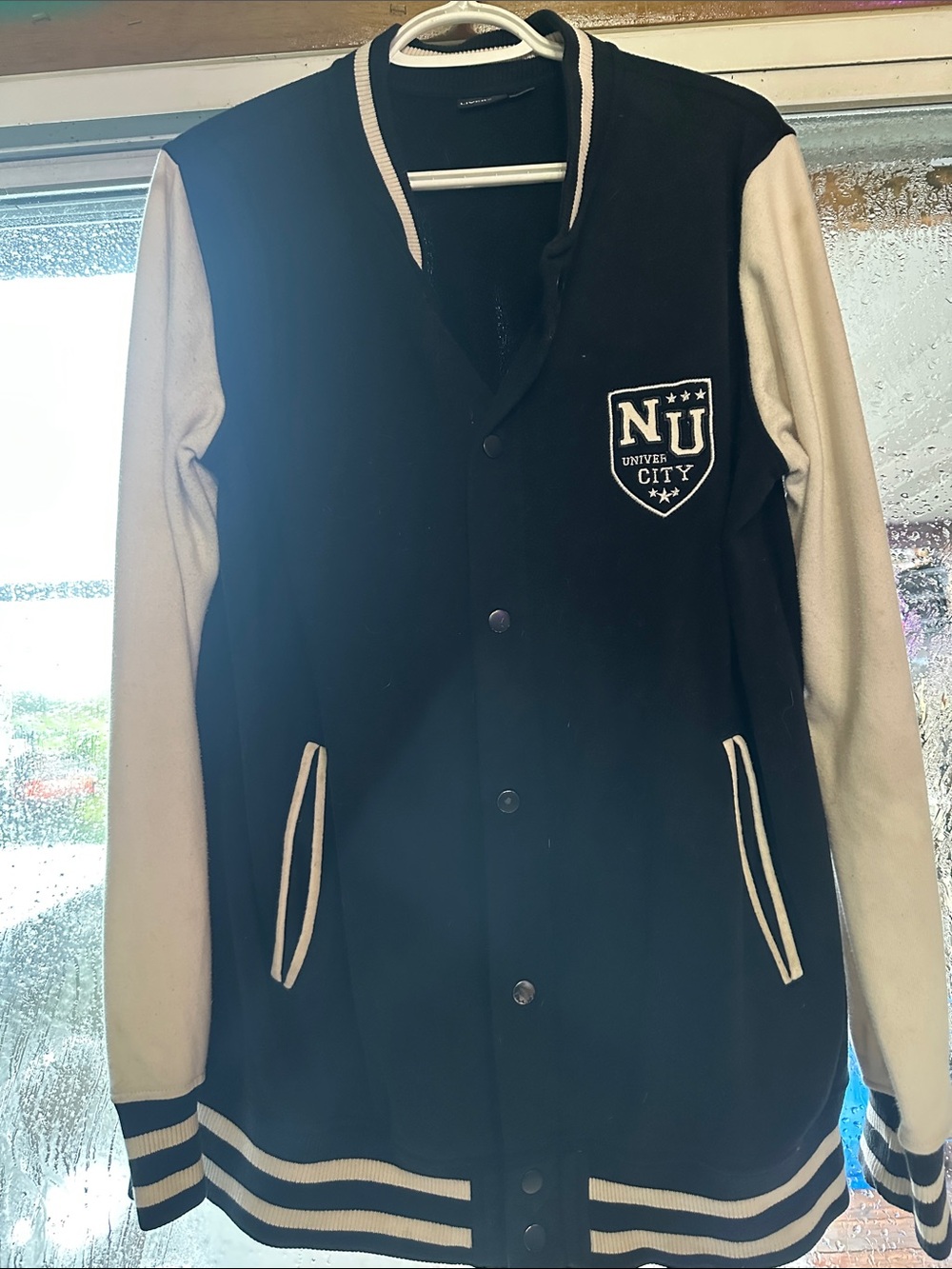 Black and Cream Varsity Bomber Jacket